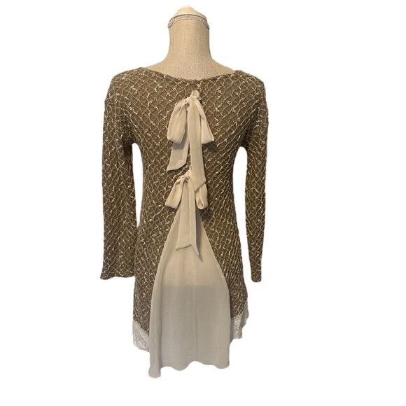 Anthropologie A'reve Sweater Tunic with Lace & Double Bow Detail Size Medium - Picture 3 of 16